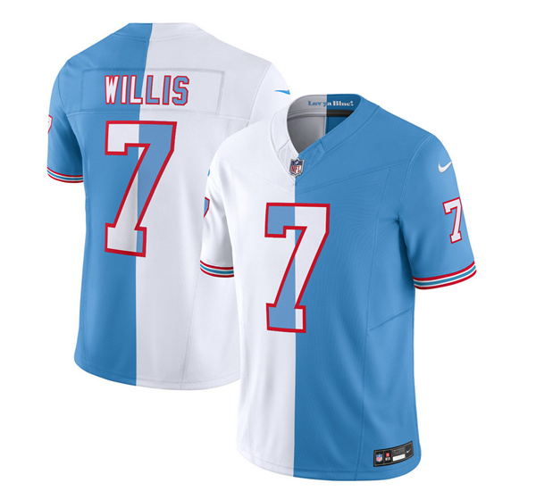 Men's Tennessee Titans #7 Malik Willis White/Blue 2023 F.U.S.E. Split Vapor Limited Throwback Football Stitched Jersey